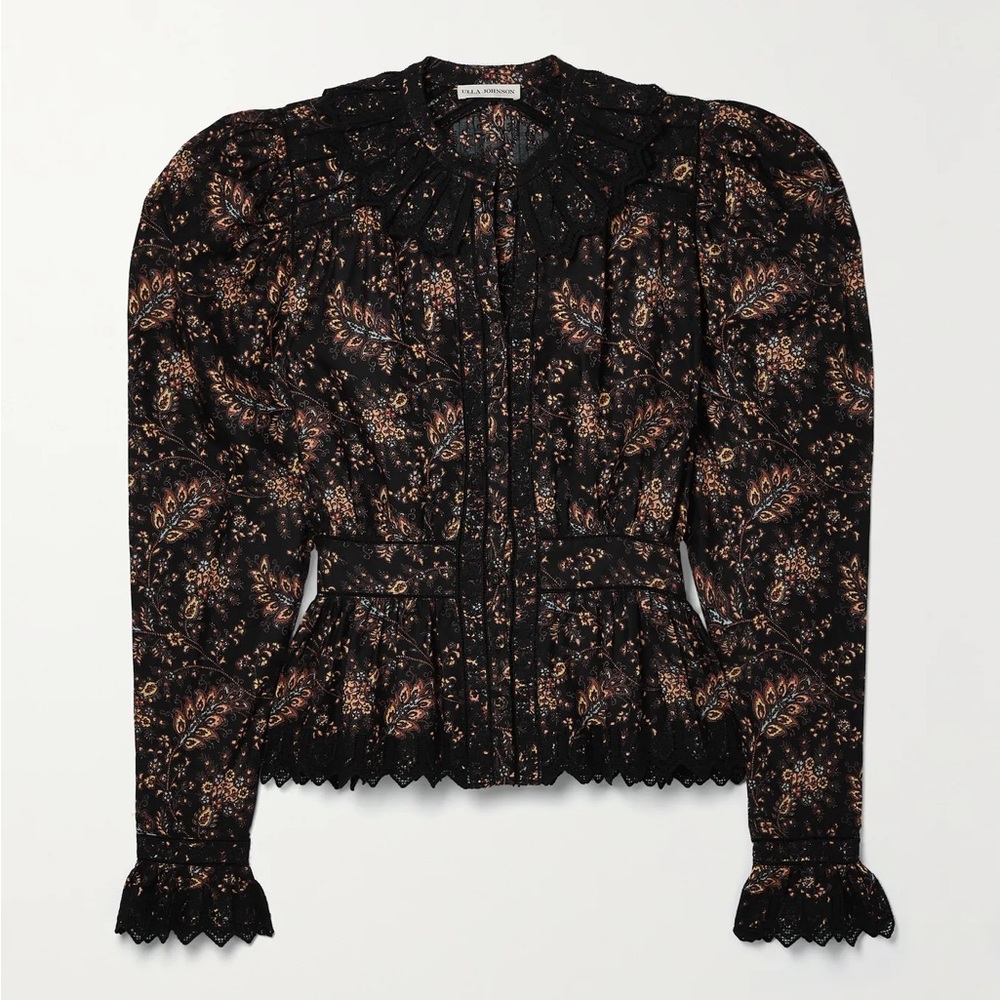 Ulla Johnson Brigitte lace-trimmed paisley-print cotton blouse like new